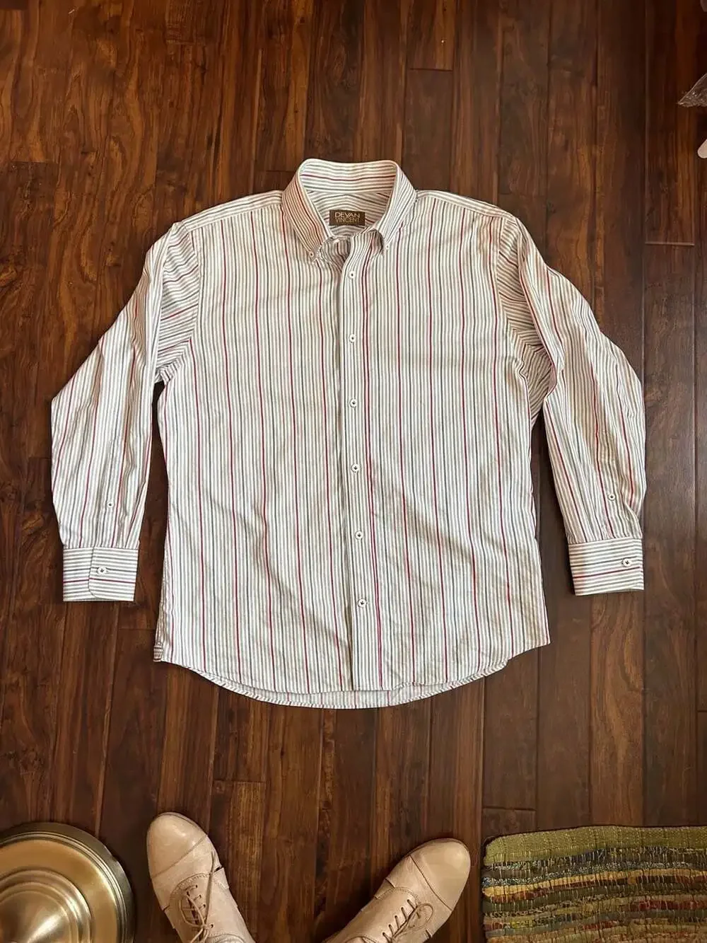 Devan Vincent Men's Long Sleeve Button Down Striped Dress Shirt, EUC